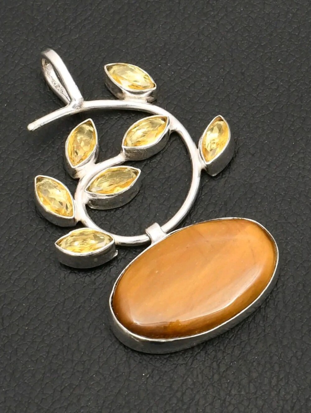 Tiger's Eye, Citrine Gemstone Jewelry 925 Sterling Silver Pendant Necklace